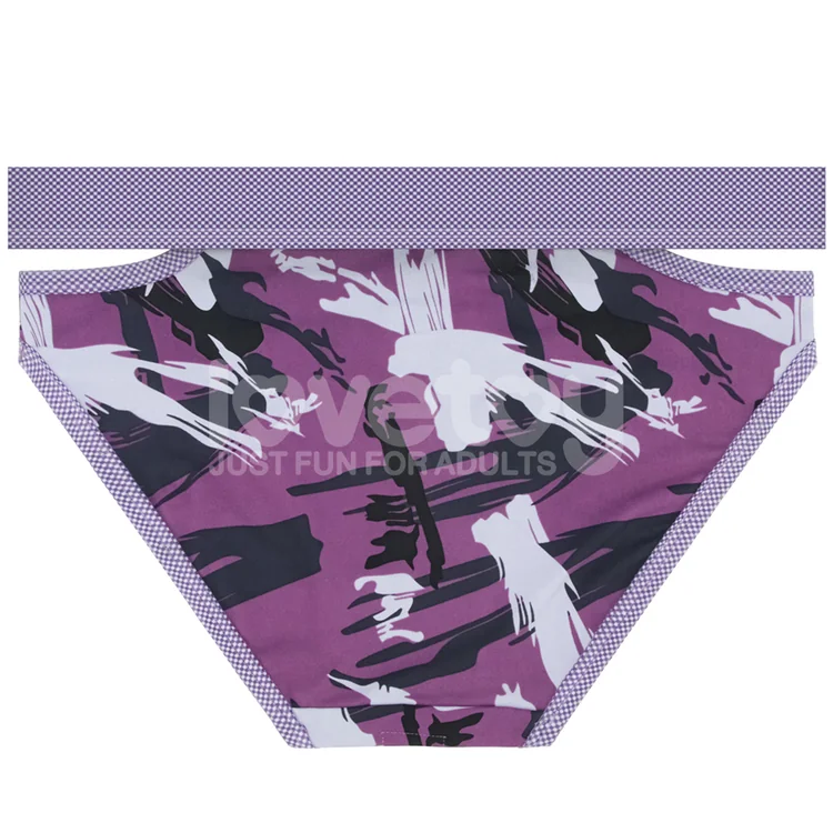 תחתון רתמה לסטרפאון Violet עם טבעת O וכיס לבולט - הדפס סגול - מידות XS עד XXL - התחתון מאחור